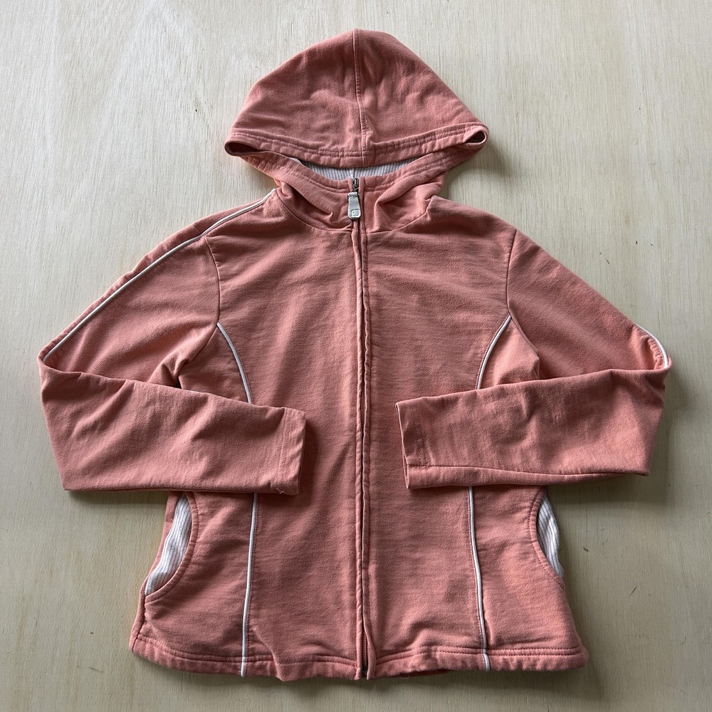 Vintage FUDA Sport Hoodie Womens Petite Medium Pink Full Zip Sweatshirt Casual